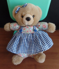 S11 / doudou peluche ours fleuri jupe carreaux bleu vichy OSTOY ancien vintage