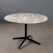 Table Ronde Vintage Design Métal Marbre Italie Années 1960 Originale