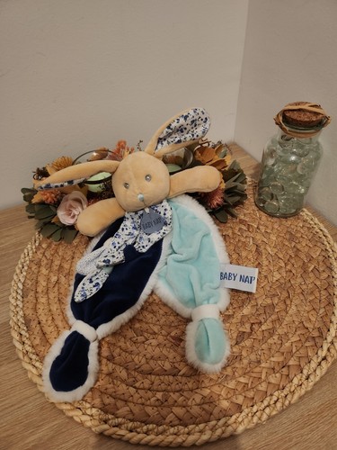 Doudou plat lapin bleu - doudou,