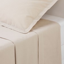 Drap Plat 1 Personne "Percale" 180x290cm Beige Lin
