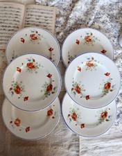 6 assiettes plates anciennes faience Salins modèle coquelicot