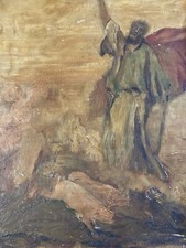 TRes Belle Peinture Huile Sur bois Cochon Mythologie Homme Art 1940 A Identifier