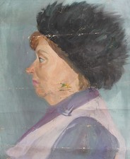 Tableau ancien huile dame au