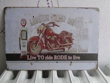 TOLE METAL MOTO POMPE A ESSENCE ROUTE 66 20 X 30 CMS NON PLAQUE EMAILLE ANCIENNE