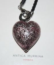 SPLENDIDE COLLIER CORDON "ANTICA MURRINA" PENDENTIF VERRE MURANO COEUR GRIS 