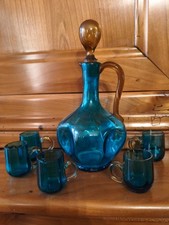 Service à liqueur en verre ambre et bleu Victorien dit Georges Sand