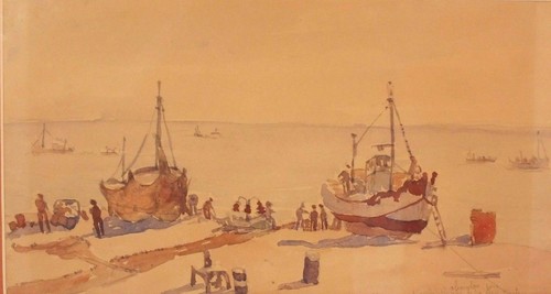 Aquarelle retour de pêche - +,