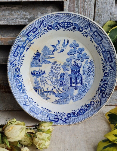 Ancien plat creux bleu - plat,