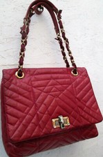 -LANVIN  sac à main   cuir matelassé rouge TBEG vintage bag authentique 