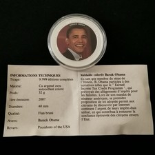 MEDAILLE 2007 BARAK OBAMA PRESIDENTS DES USA Cuivre Argenté 40mm 32g + CERTIFICA