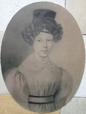 Dessin Ancien Grand Lavis Portrait Jeune Femme 19 Ème Siècle Ovale