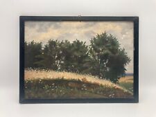 Ölbild Impressionniste Allemand Du Nord Paysage Avec Champ de Blé 27,3 X 37,2 CM