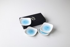 Mino Céramique Japonais Petit Plaque Carré Plat Set 4 Chura Bleu Mer Glaze Japon