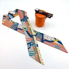 HERMES Unused Fantaisie D Etriers DE/NOISETTE/Etoupe/VE Twilly Box Auth JAPAN