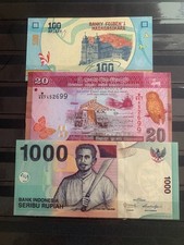 BILLETS DE BANQUE LOT DE 3 BILLETS DE BANQUE MADAGASCAR INDONESIE SRI LANKA