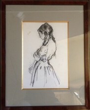 Crayon gras "jeune femme "signé Marcel Dyf