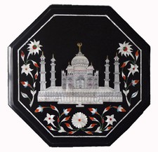 12 " Noir Marbre Table Top Incrustation Floral Marqueterie Handmade Décor Maison