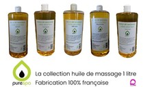 PURESPA Huile de massage végétale, modelage , 1 LITRE , 7 Parfums FAIT EN FRANCE