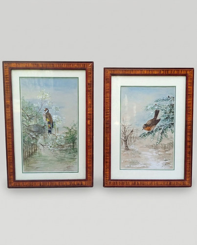 Pair antique paintings - antique,