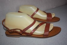 LES TROPEZIENNES  Sandales Tongs Tout Cuir   Lanières Marron Taille 40 TBE