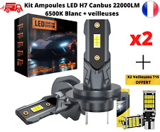 2X AMPOULE LED H7 22000LM CSP 3570 6500K 12V 110W plus T15 OFFERT Blanc Puissant