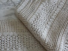 LINGE ANCIEN Dessus de lit Plaid Rideau FAIT MAIN En filet Beige clair COTON