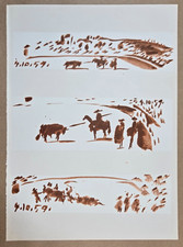 Lithographie en bistre d'après Pablo PICASSO : Toros y Toreros. Tauromachie