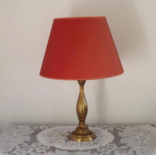 Lampe de table italienne vintage en laiton avec abat-jour en tissu orange bicolore 5554