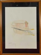 BATEAU DE RIVIERE. RAMÓN JESÚS VIVES. TECHNIQUE MIXTE SUR PAPIER. 1989.