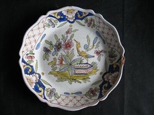 Superbe ancien plat XIXeme en faïence de Desvres oiseau et fleur Geo Martel ?