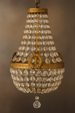 Lustre plaffonier pampilles cristal laiton Napoléon montgolfière bronze dore