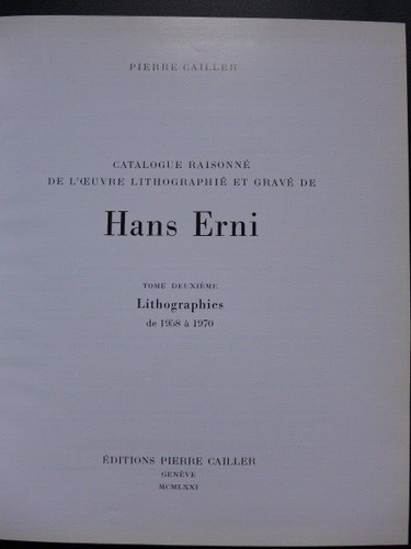 Litho hans erni - , catalogue