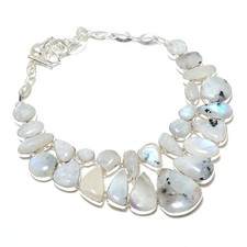 Collier pierre de lune arc-en-ciel chaîne réglable bijoux anciens 18" BN 7121