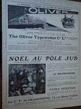 GRAMOPHONE au Pôle Sud + OLIVER machine à écrire pub papier ILLUSTRATION 1909