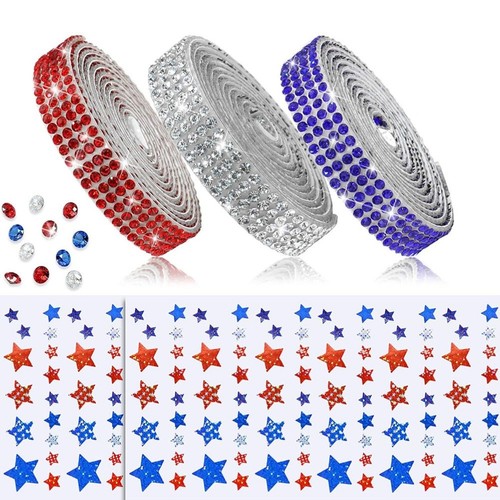 Ruban strass rouge bleu - , blanc