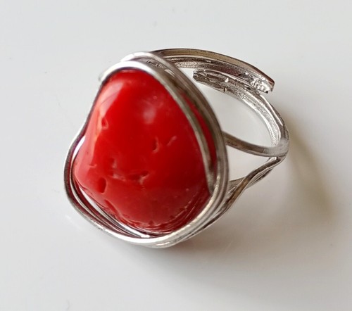 Bague corail ajustable - corail,