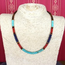 Collier amérindien pour homme ou femme en turquoises, corail et lapis Surfeur