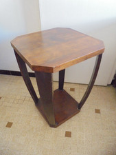 Ancienne table de salon Art DECO bois naturel 2 plateaux 49 x 49 cm Tbe
