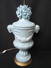 CERAMICAS HISPANIA MANISES Grande LAMPE VASE MÉDICIS Décor Floral Têtes Belier