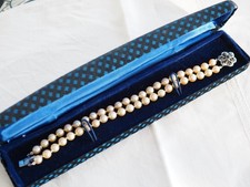 BRACELET ANCIEN PERLES DE CULTURE FERMOIR OR 14K SAPHIR PEARL GOLD CLASP