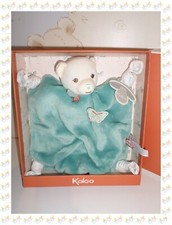 ☻ - Doudou Semi Plat Ours Vert Blanc Papillon Attache Sucette Plume Kaloo