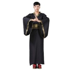 Kimono Japonais Chinois Traditionnel Homme Samouraï Déguisement Noir Dorée Co...