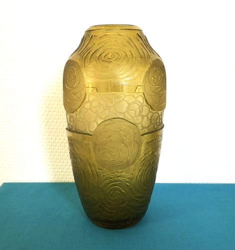 Vase art deco verre gravé - vase,
