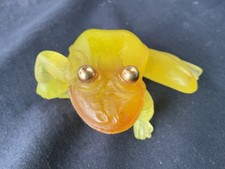 DAUM FRANCE SUPERBE  GRENOUILLE Jaune EN Patte De Verre  SIGNÉE Yeux Or