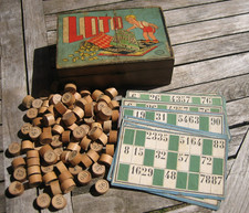 Ancien jeu de société en bois Jeu de Loto 20 Cartes M.F.R