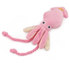 Jouet Poulpe Rose Chiot – Peluche à Mâcher avec Corde et Couineur Nettoyage Dent