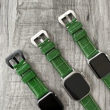 Pour Apple Montre Ultra Séries 10 9 8 7 45/46/49mm Vert Bracelet Cuir Bande