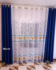 3 panneaux de rideaux semi-lourds avec voile brodé, dimensions 150cm/240cm chaqu