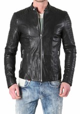Blouson cuir motard homme noir vintage slim fit moto blouson cuir véritable