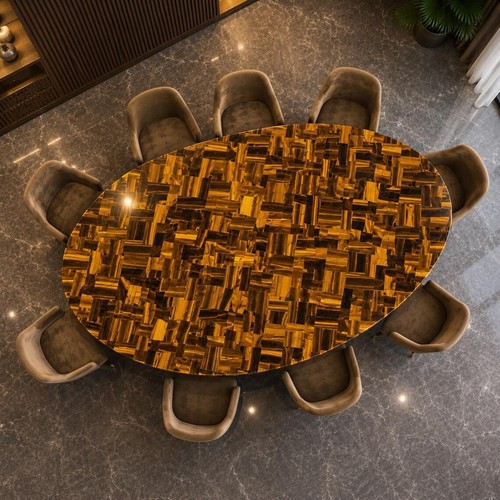 Tiger eye oval dining table - tiger,